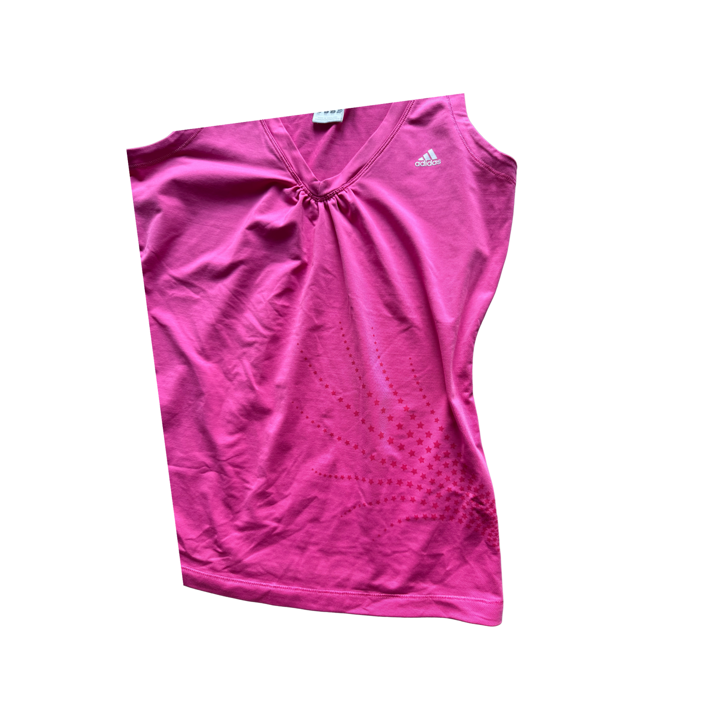 VINTAGE ADIDAS PINK V-NECK TOP WITH SIDE PRINT DETAIL