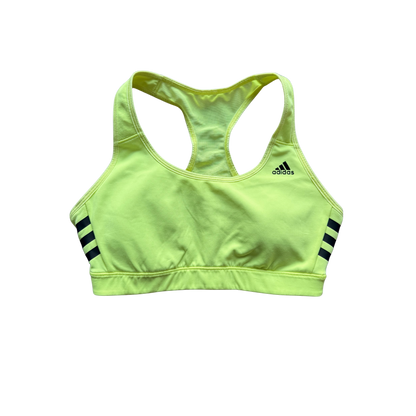 VINTAGE ADIDAS NEON GREEN-YELLOW SPORTS BRA WITH BLACK STRIPES