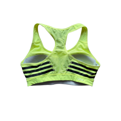 VINTAGE ADIDAS NEON GREEN-YELLOW SPORTS BRA WITH BLACK STRIPES
