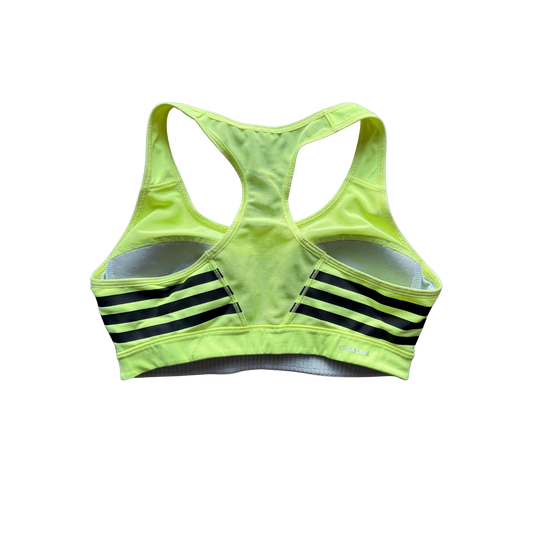 VINTAGE ADIDAS NEON GREEN-YELLOW SPORTS BRA WITH BLACK STRIPES