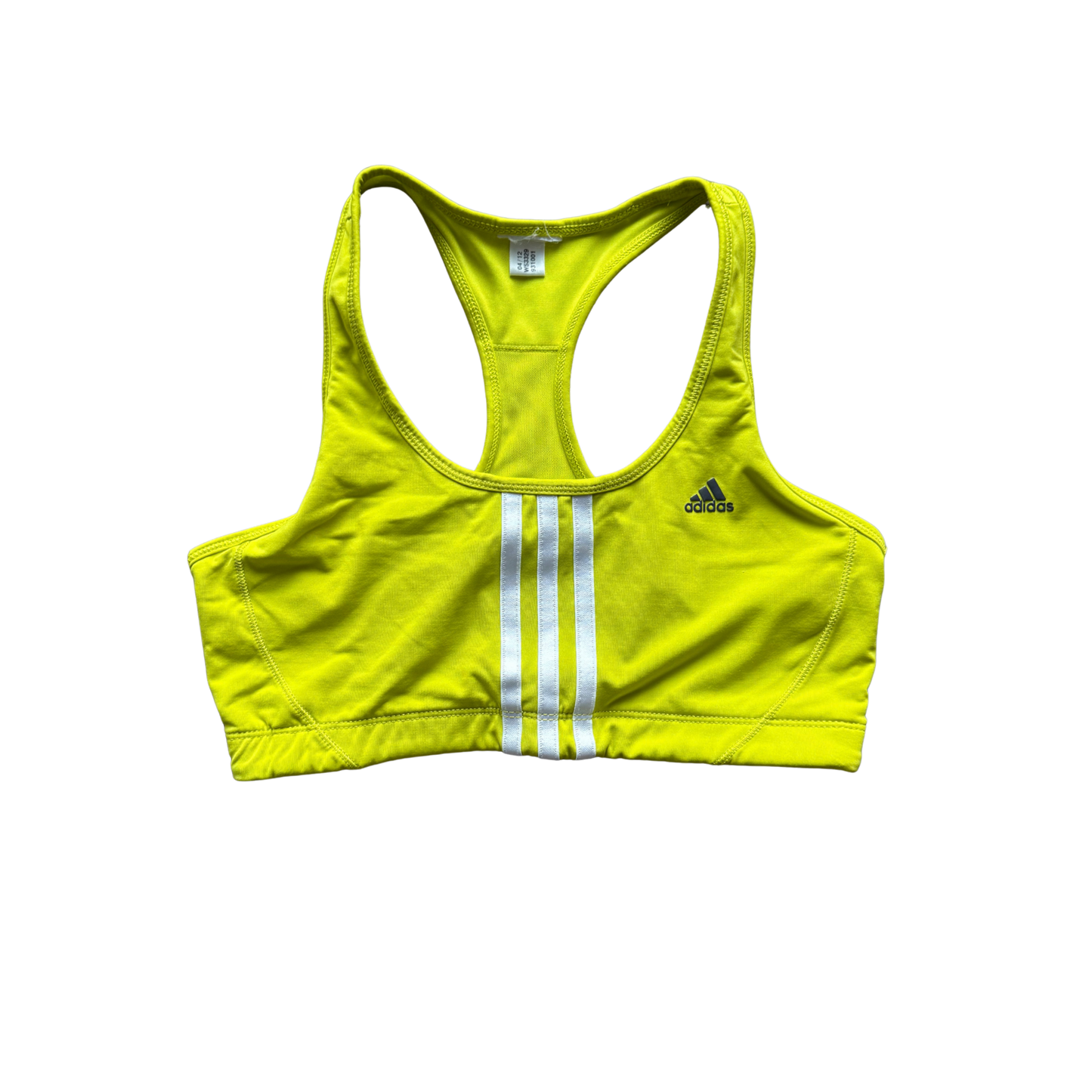 VINTAGE ADIDAS NEON YELLOW SPORTS BRA WITH STRIPES