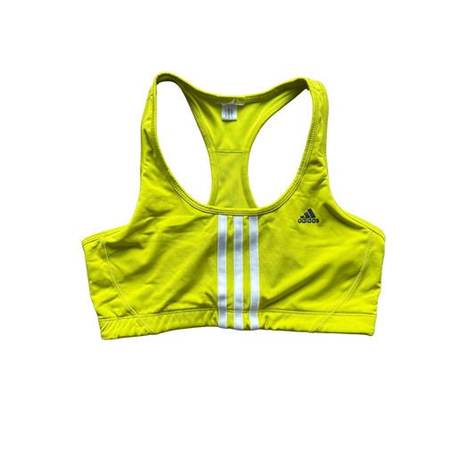 VINTAGE ADIDAS NEON YELLOW SPORTS BRA WITH STRIPES