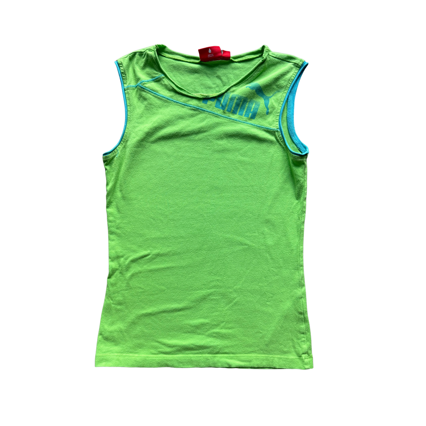 VINTAGE PUMA BRIGHT GREEN TANK TOP WITH BLUE DETAILING