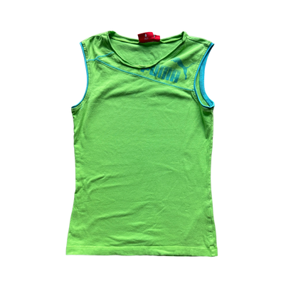 VINTAGE PUMA BRIGHT GREEN TANK TOP WITH BLUE DETAILING