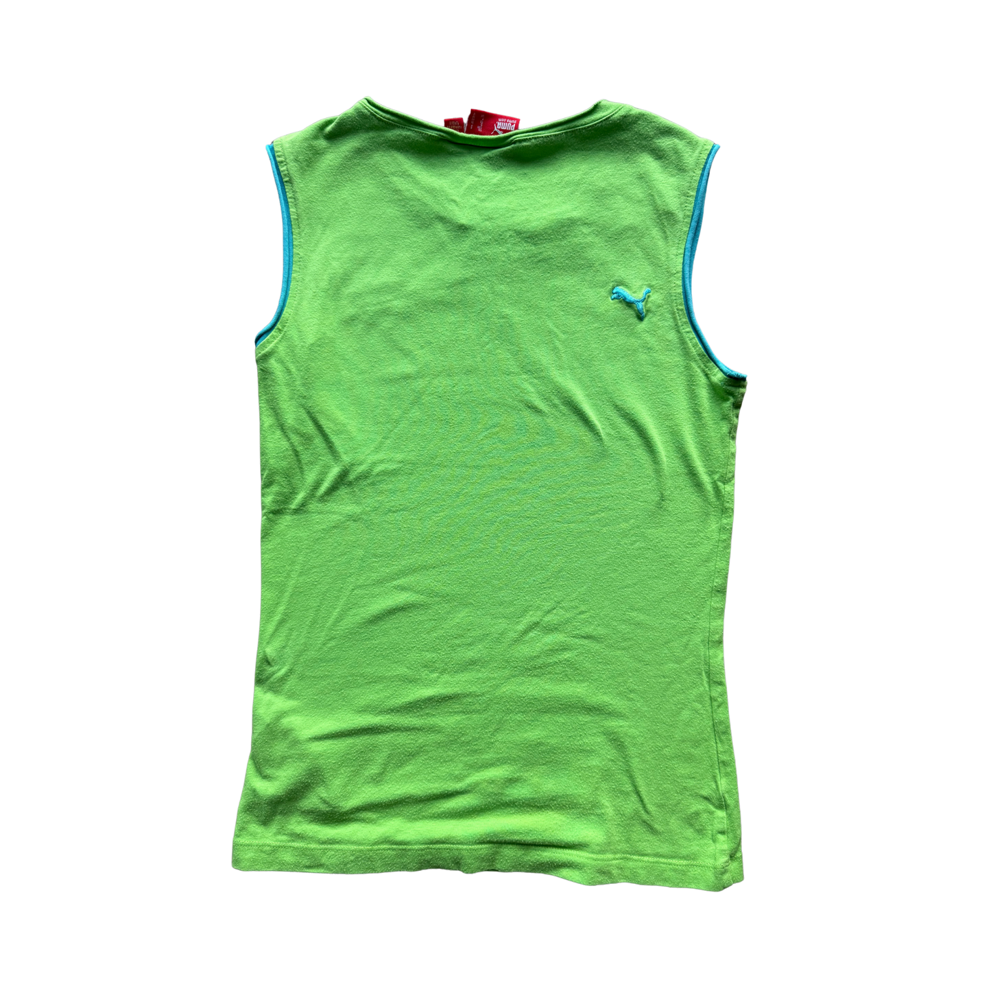 VINTAGE PUMA BRIGHT GREEN TANK TOP WITH BLUE DETAILING