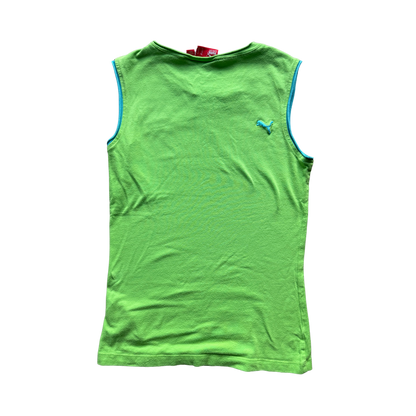 VINTAGE PUMA BRIGHT GREEN TANK TOP WITH BLUE DETAILING