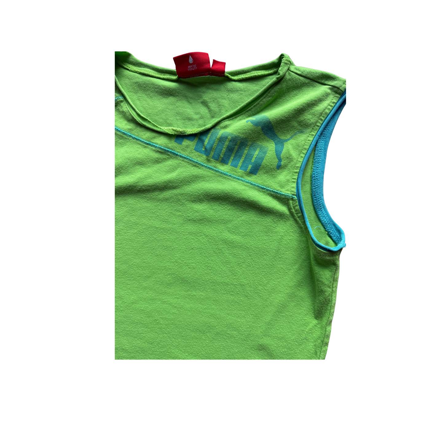 VINTAGE PUMA BRIGHT GREEN TANK TOP WITH BLUE DETAILING