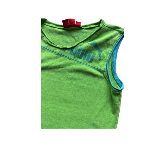 VINTAGE PUMA BRIGHT GREEN TANK TOP WITH BLUE DETAILING