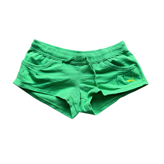 VINTAGE PUMA BRIGHT GREEN LOW-RISE SPORTS SHORTS