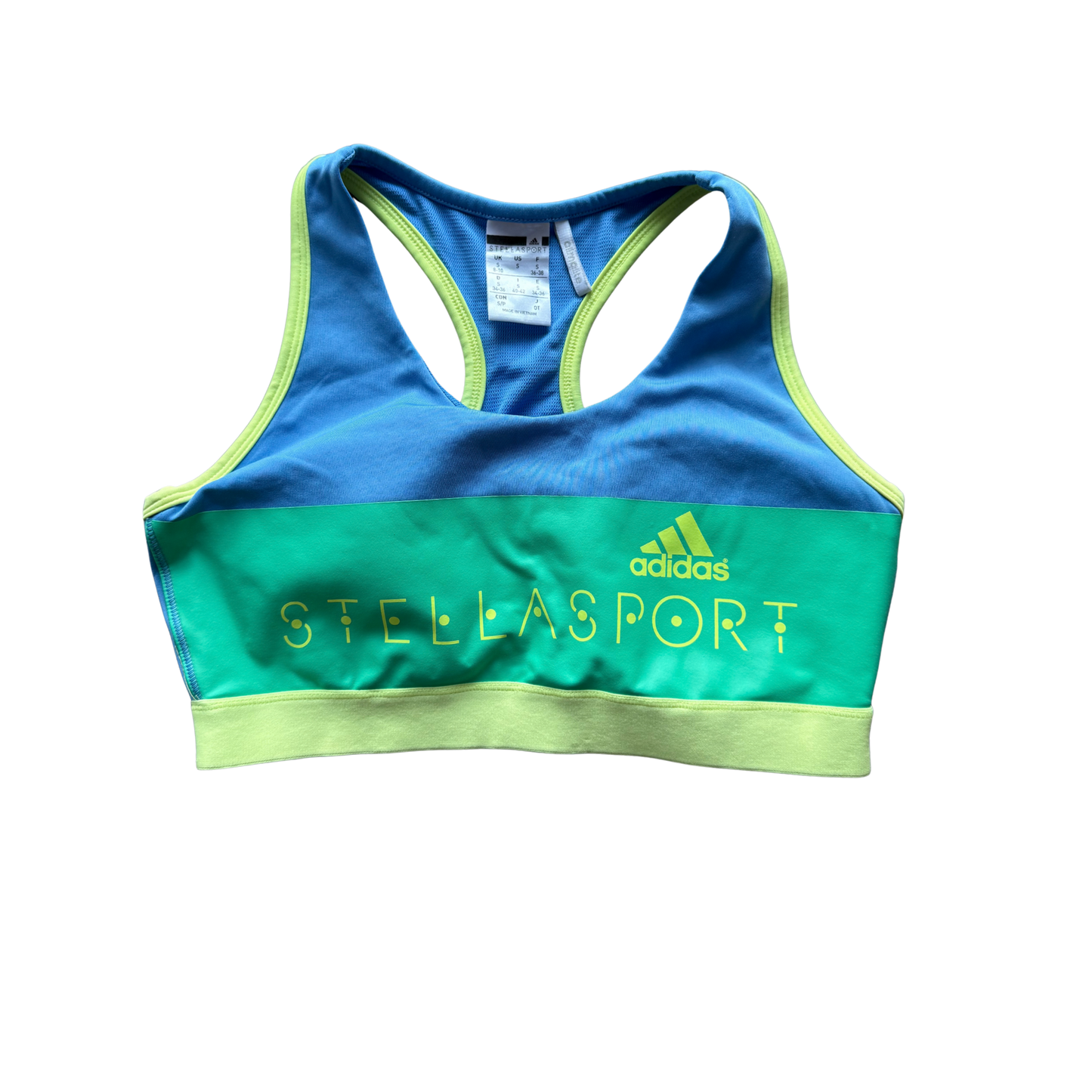 VINTAGE ADIDAS STELLASPORT BLUE/GREEN SPORTS BRA